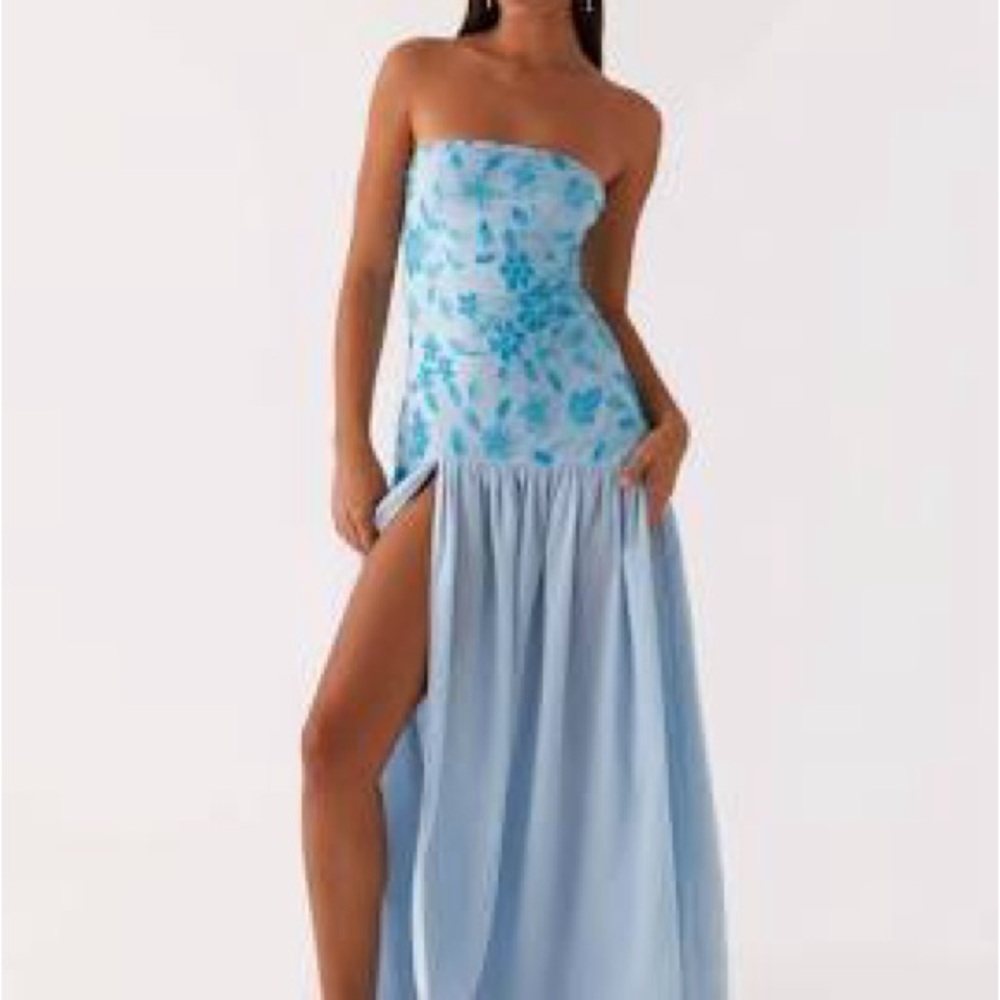 Peppermayo Strapless Blue Floral Dress